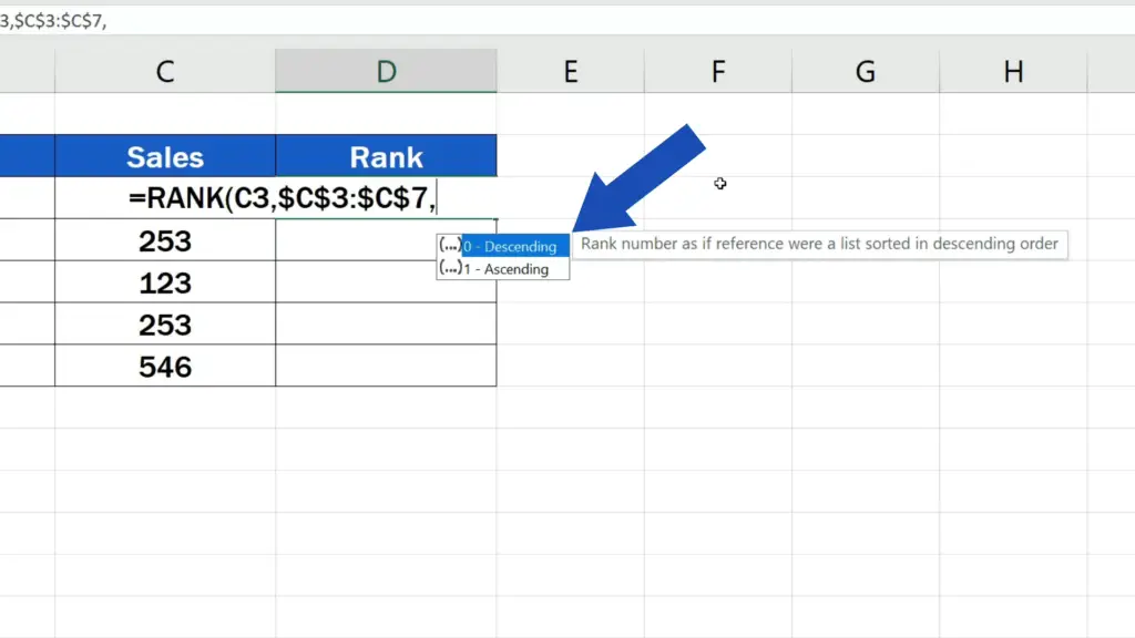 How to Calculate a Rank in Excel - descending rank