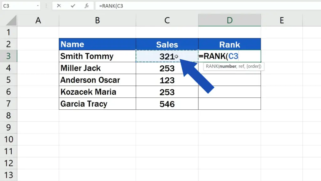 How to Calculate a Rank in Excel - enter the number we want to calculate the rank for