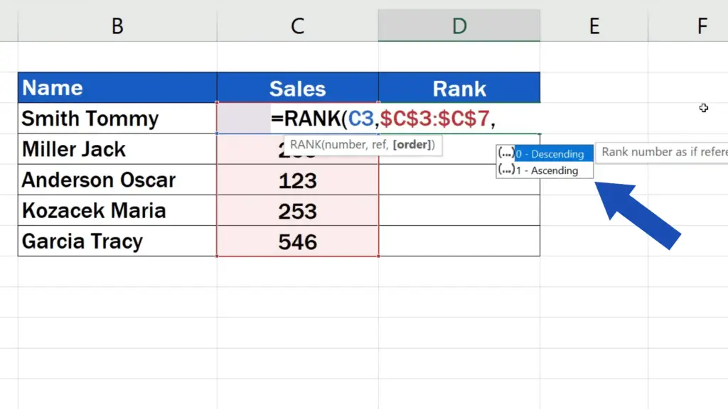 How to Calculate a Rank in Excel - the rank to be descending or ascending