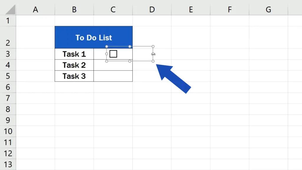 How to Insert a Checkbox in Excel - Use these little circles to set the right size of the area.