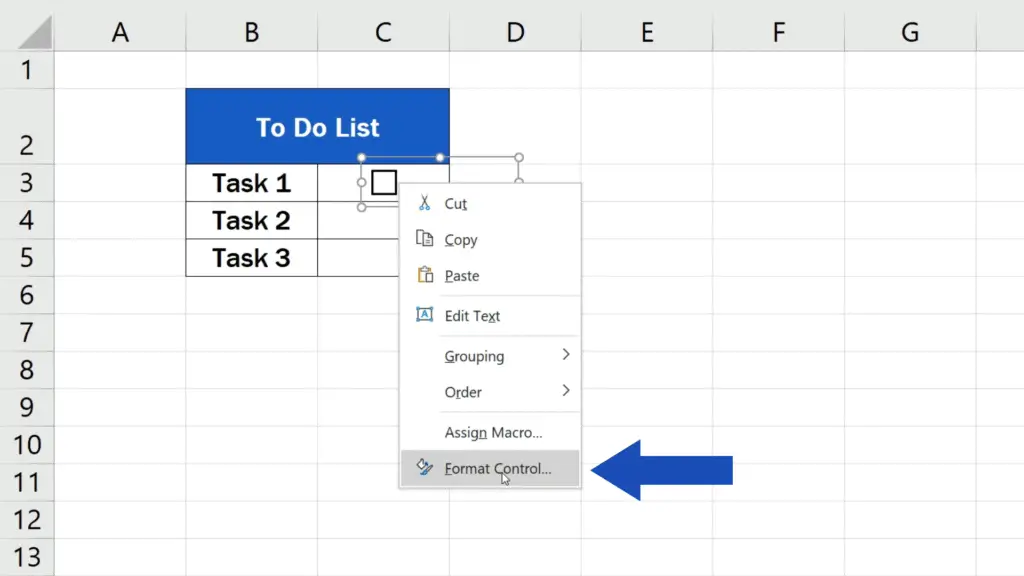 How to Insert a Checkbox in Excel - adjust the checkbox