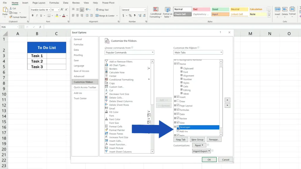 How to Insert a Checkbox in Excel - developer box