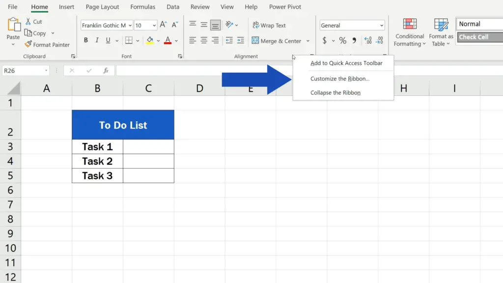 How to Insert a Checkbox in Excel - option customize the ribbon