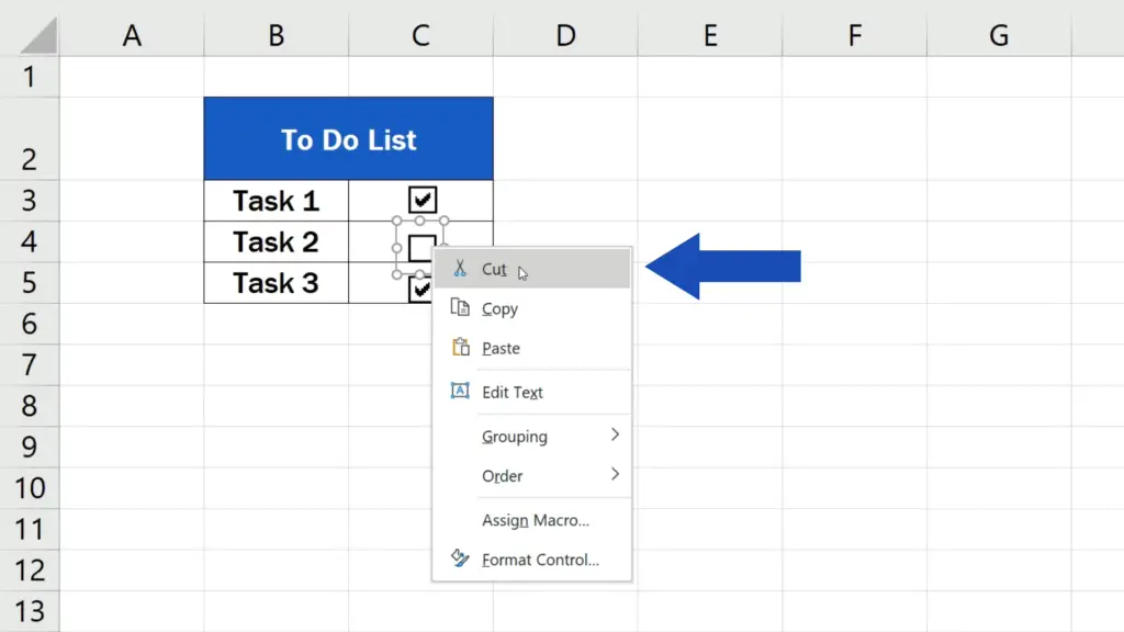 How to Insert a Checkbox in Excel - remove the checkbox