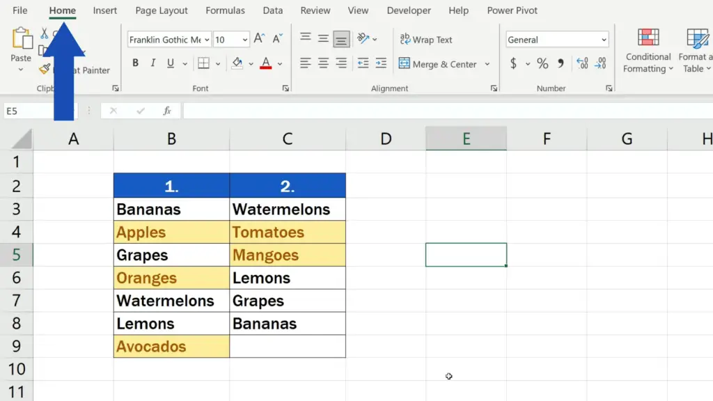 How to Compare Two Columns in Excel to Find Differences - Go to the Home tab once again