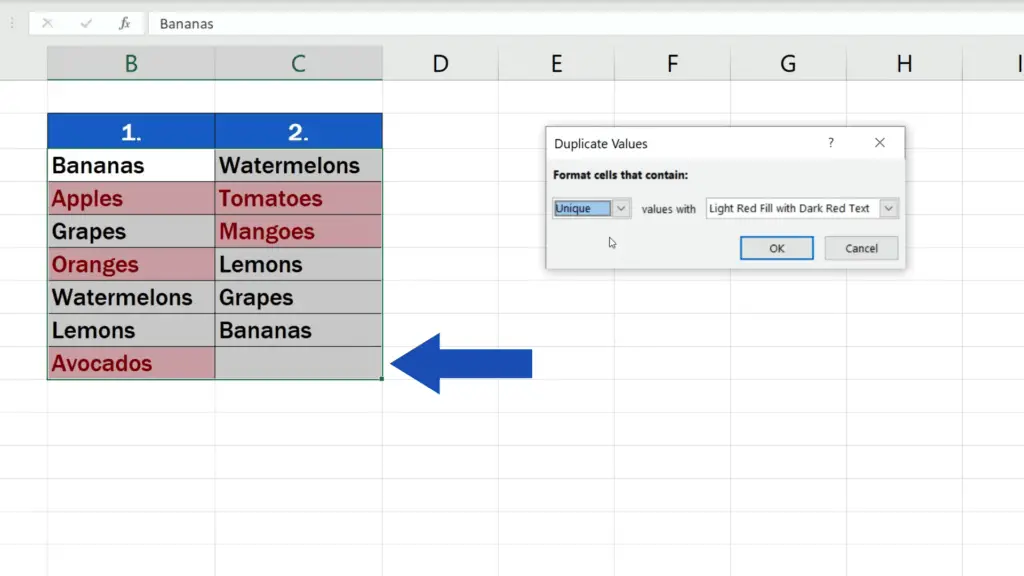 How to Compare Two Columns in Excel to Find Differences - Unique