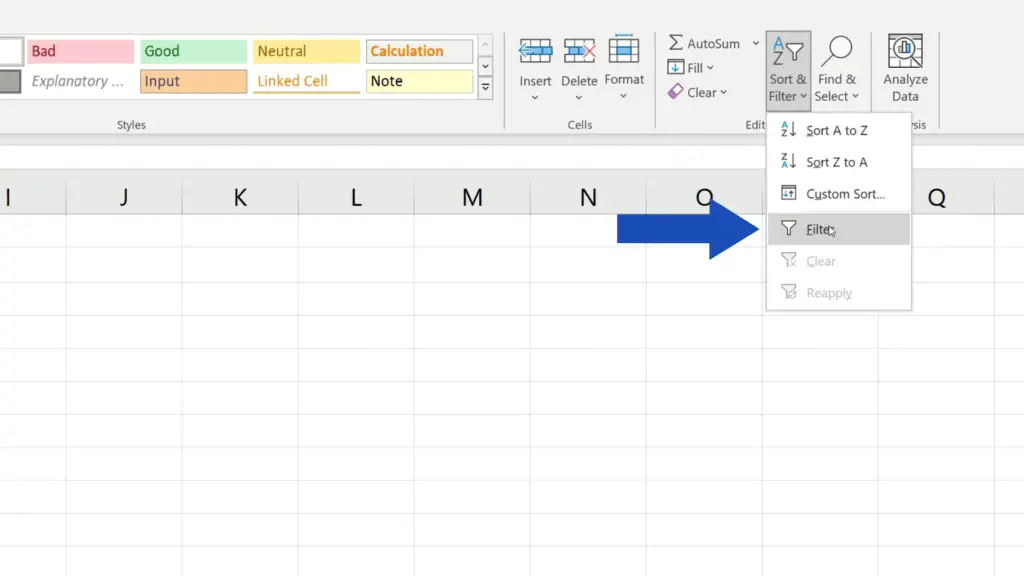 How to Compare Two Columns in Excel to Find Differences - choose ‘Filter’