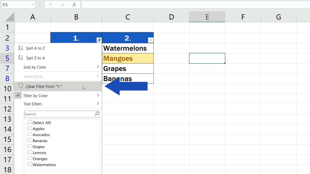 How to Compare Two Columns in Excel to Find Differences - clear filter