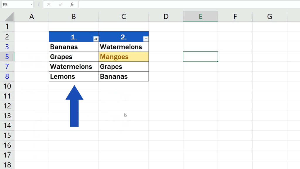 How to Compare Two Columns in Excel to Find Differences - duplicates displayed all together