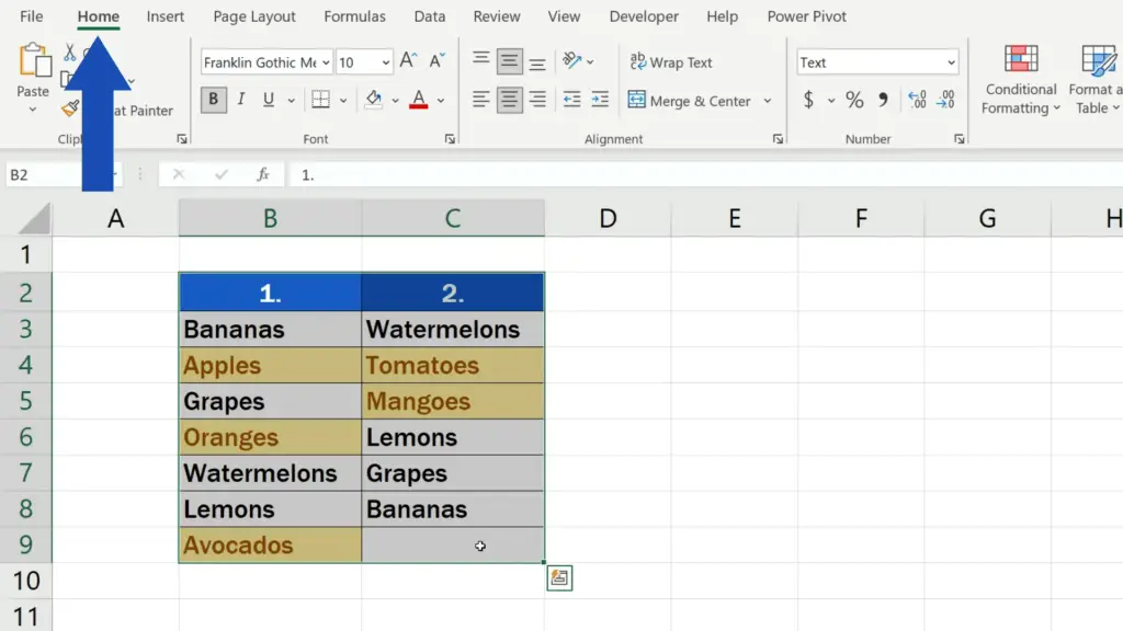 How to Compare Two Columns in Excel to Find Differences - go to the Home tab