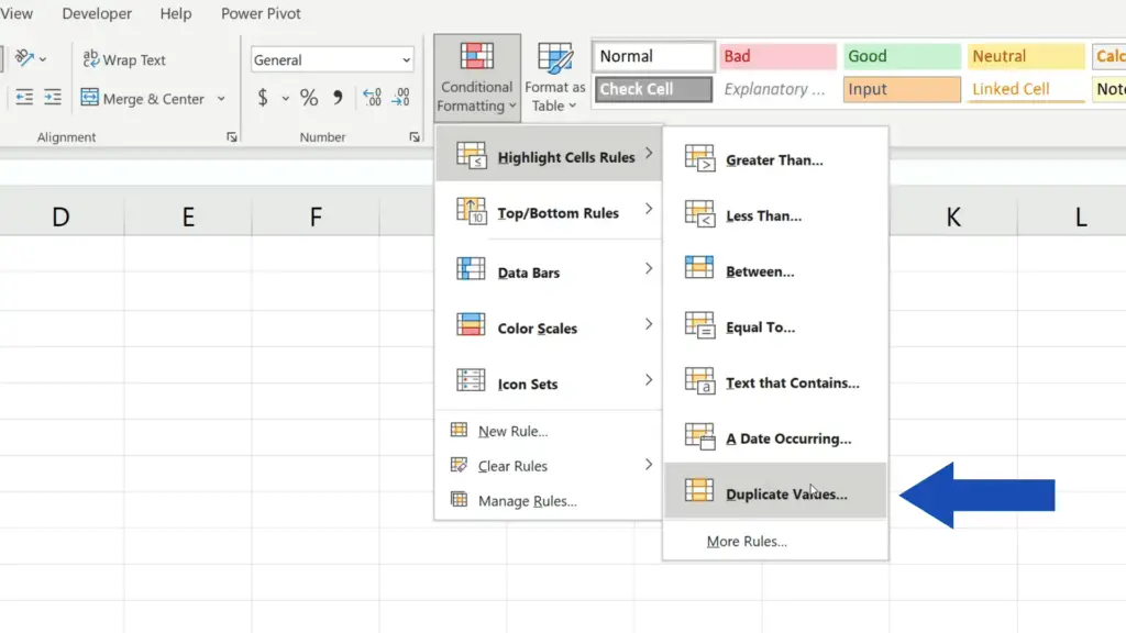 How to Compare Two Columns in Excel to Find Differences - select ‘Duplicate Values’