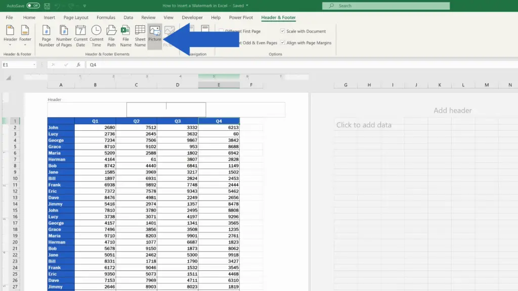 How to Insert a Watermark in Excel - Header and Footer Tab - Picture