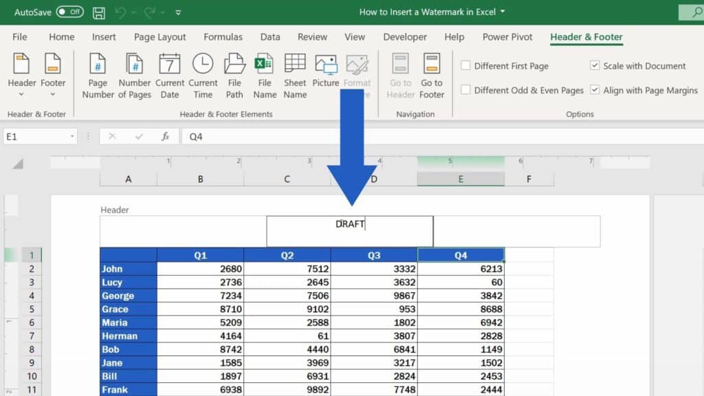 How to Insert a Watermark in Excel - insert the text watermark
