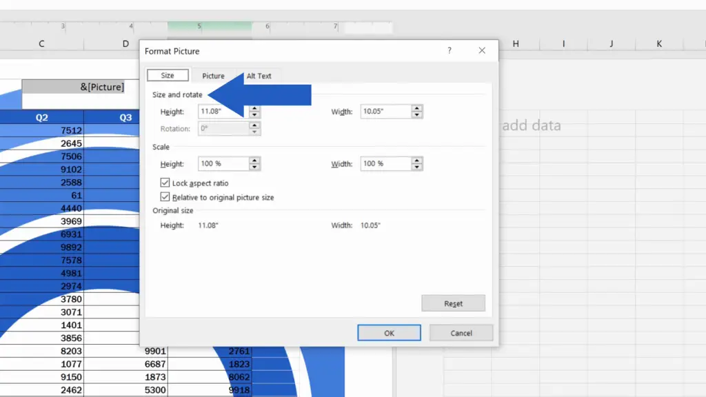 How to Insert a Watermark in Excel - resizing the picture
