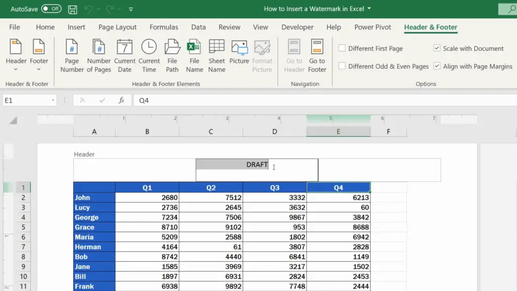 How to Insert a Watermark in Excel - select the text