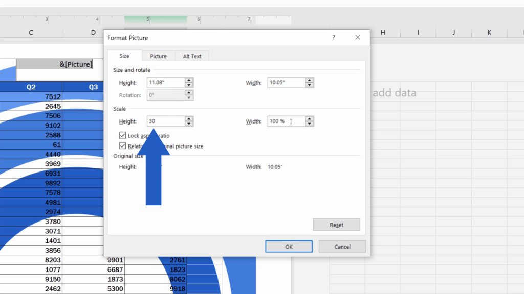 How to Insert a Watermark in Excel - set the percentage to 30%
