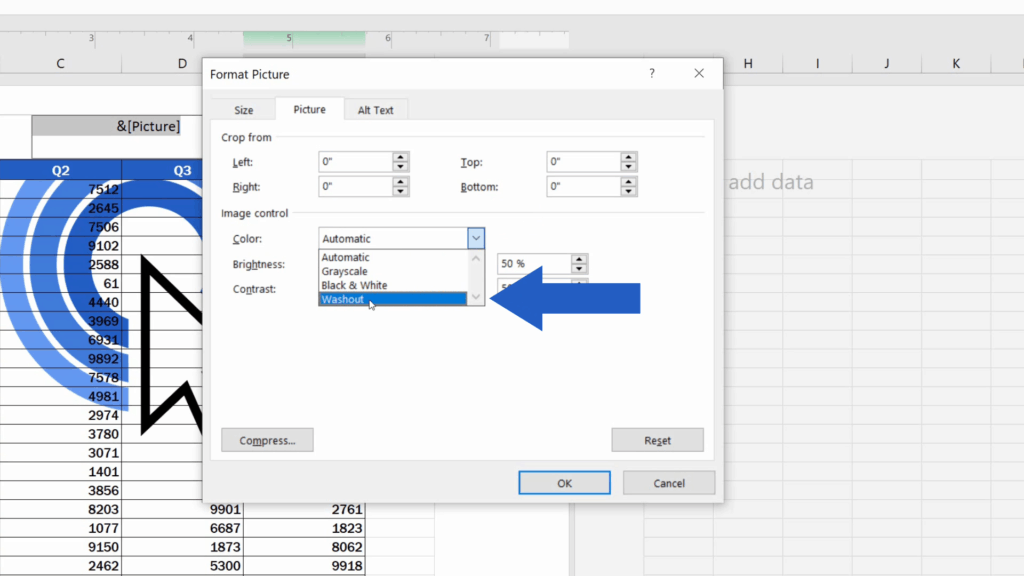 How to Insert a Watermark in Excel -  washout picture option