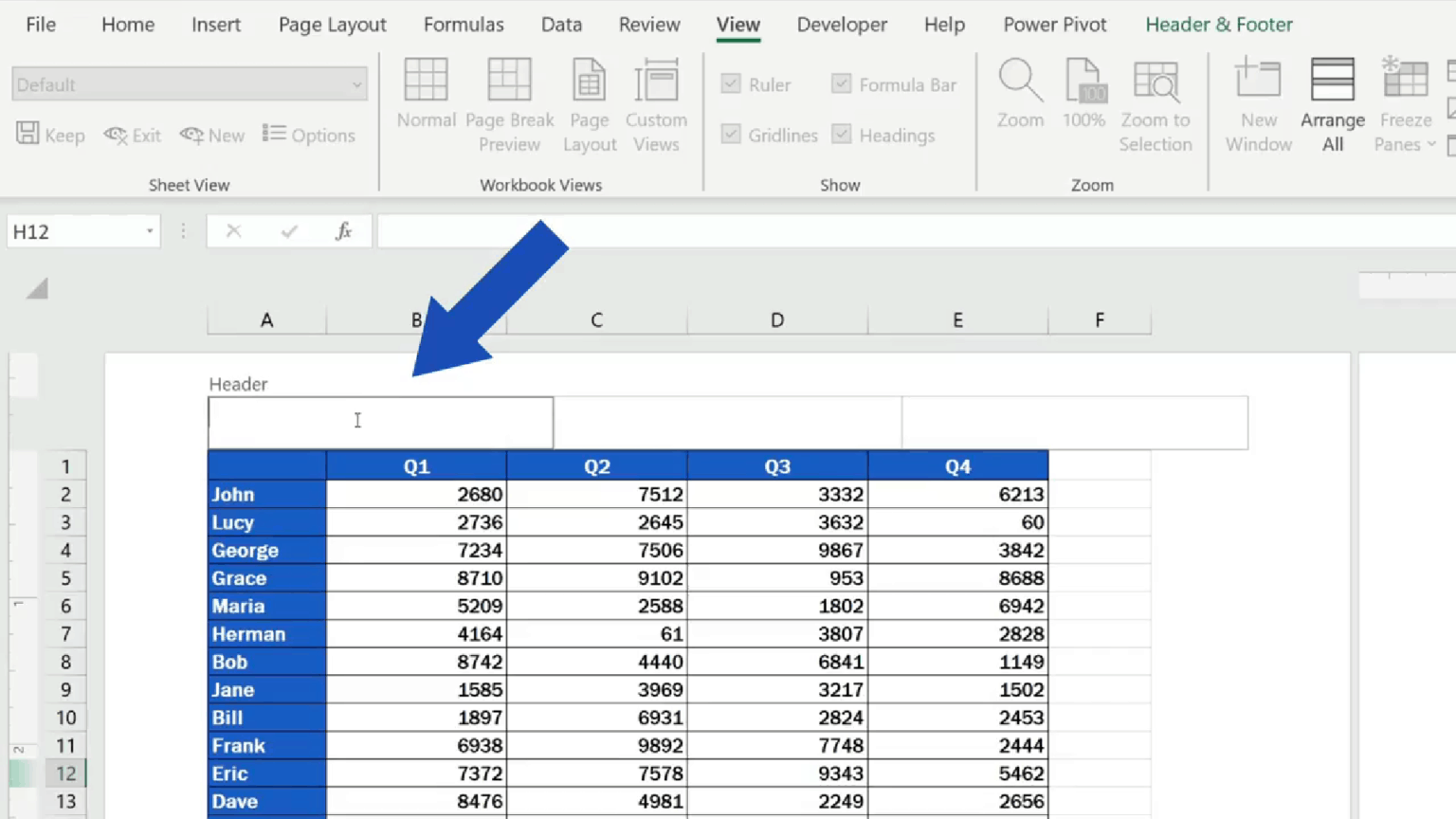 how to add header in excel in every page