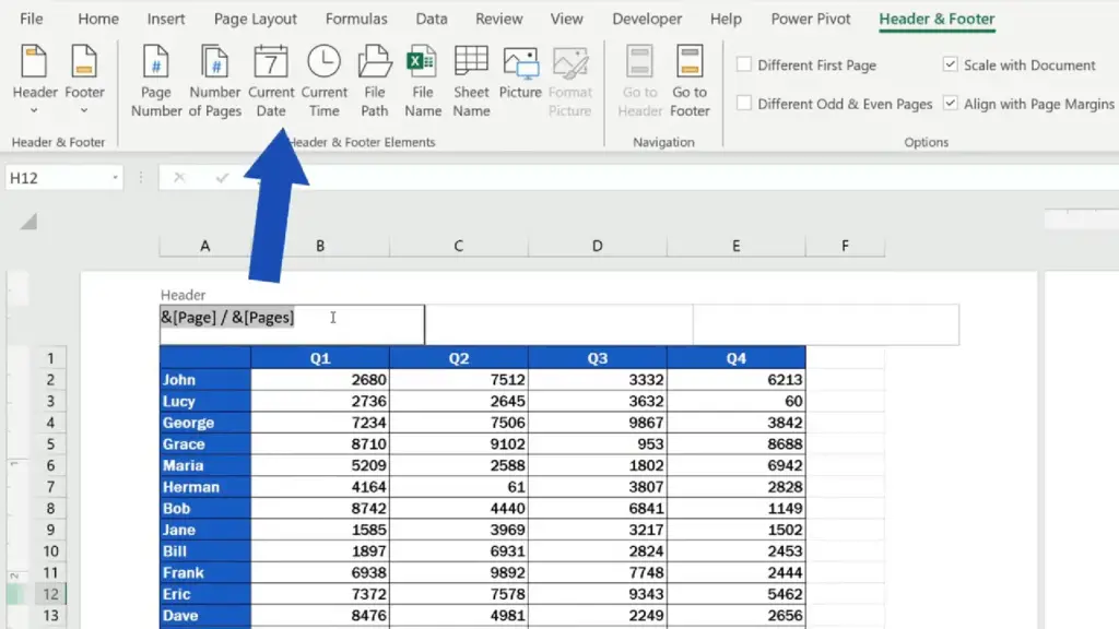 How to Add a Header in Excel -Excel - insert ‘Current Date’, ‘File Path’, ‘File Name’ or the ‘Sheet Name’