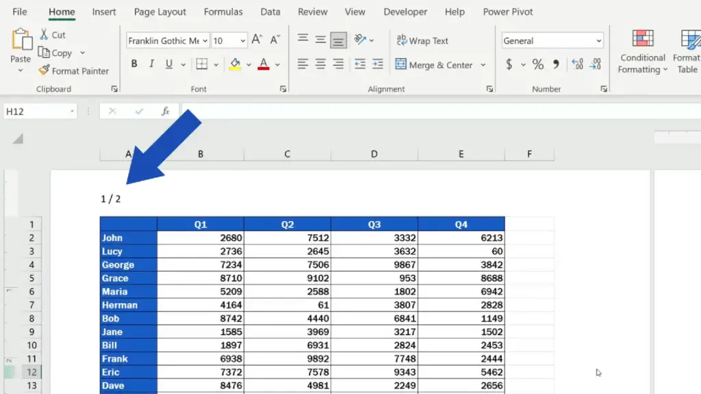 How to Add a Header in Excel -Excel - number of pages separated with a slash