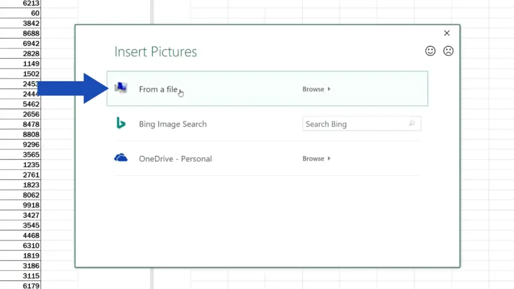 How to Add a Header in Excel - select from a file option