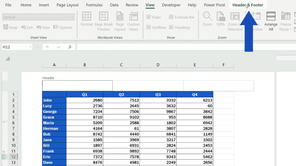 How to Add a Header in Excel - Go to the Header & Footer tab