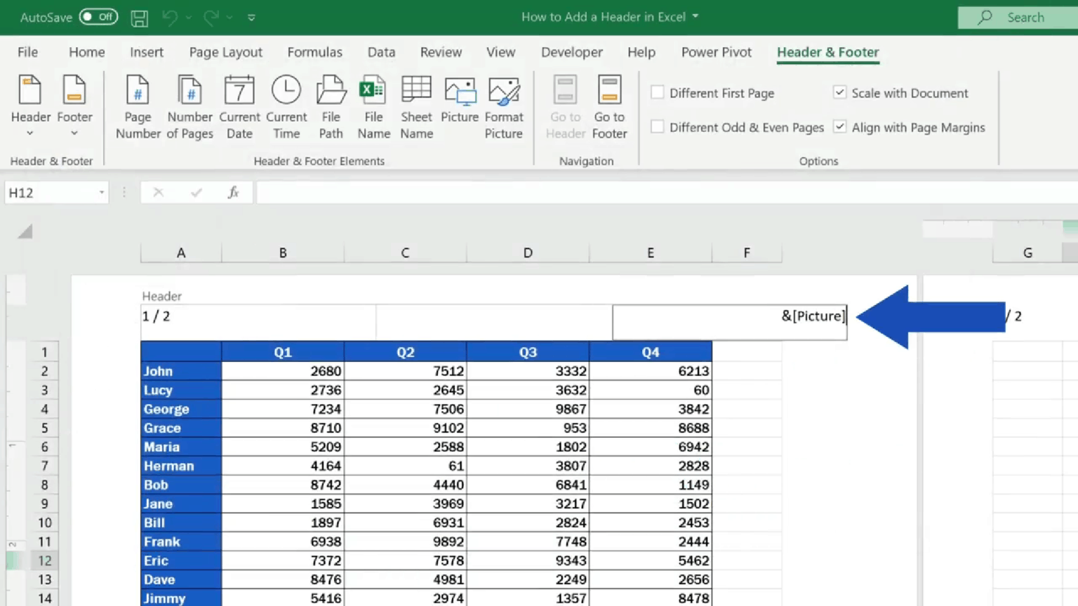 How to Add a Header in Excel