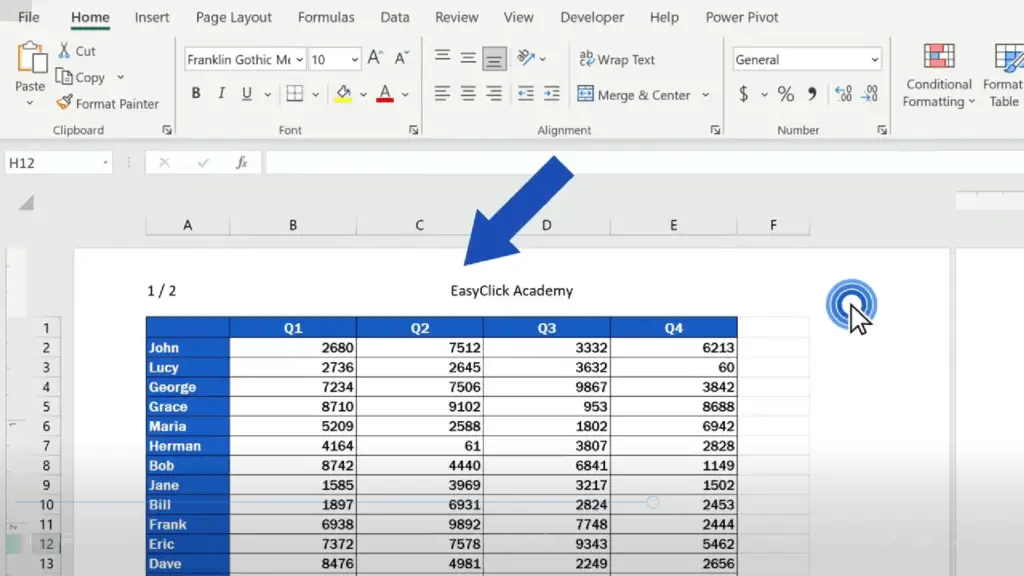 How to Add a Header in Excel - the text will show in the header of the document