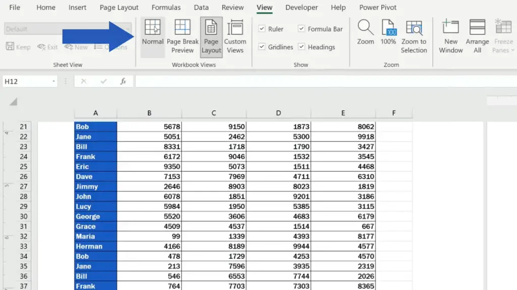 How to Add a Header in Excel - the view option ‘Normal’