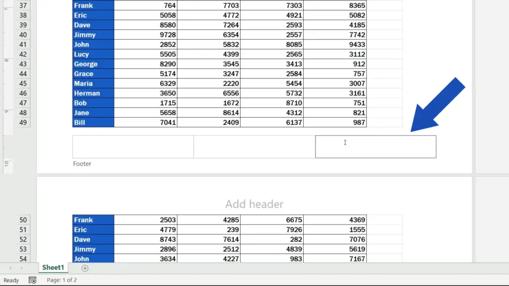 How to Add a Footer in Excel - Click into the selected footer section