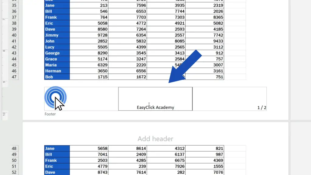 How to Add a Footer in Excel - Click on the footer part where you need to insert the text