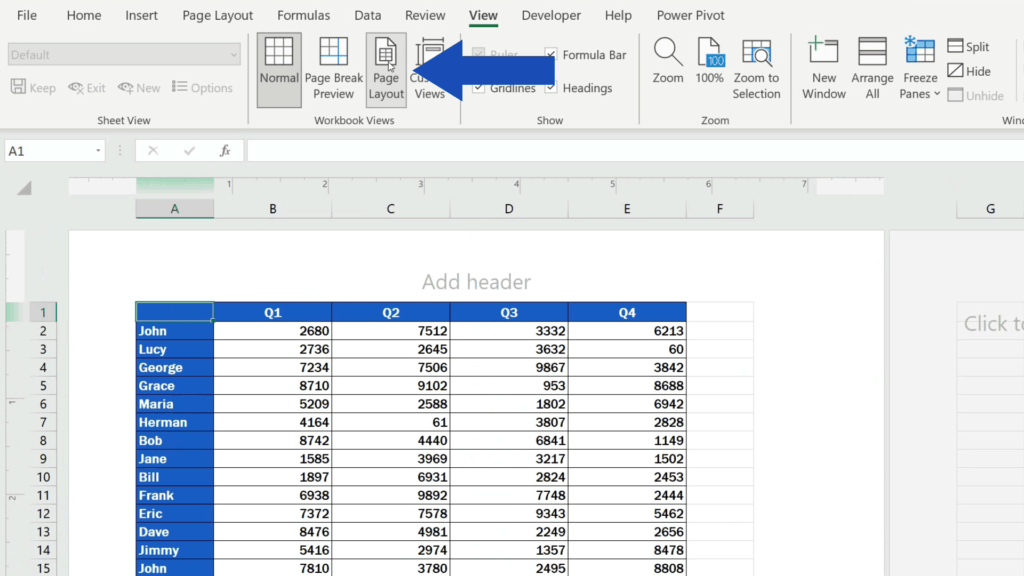 How to Add a Footer in Excel - click on ‘Page Layout’