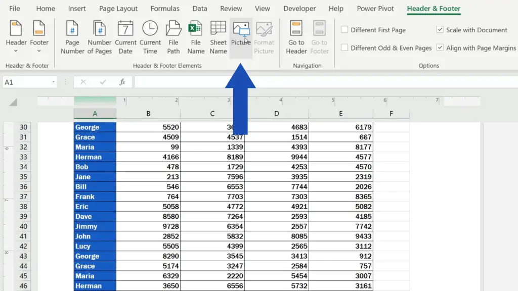 How to Add a Footer in Excel - click on ‘Picture’