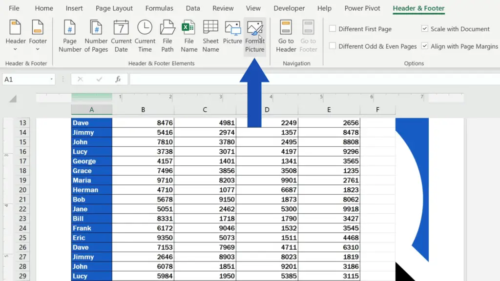 How to Add a Footer in Excel - go to the Format Picture option