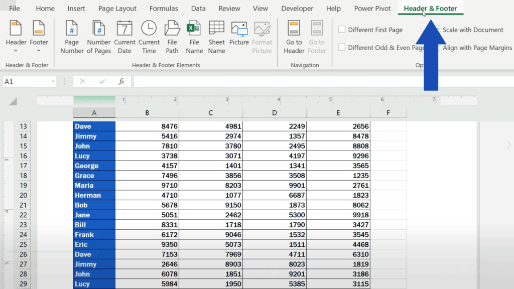 How to Add a Footer in Excel - go to the Header & Footer tab