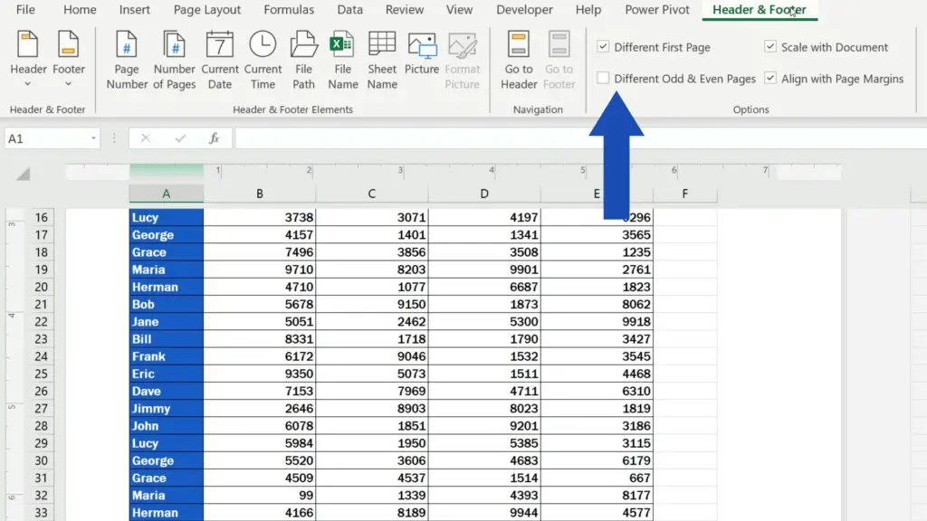 How to Add a Footer in Excel - set ‘Different Odd & Even Pages’