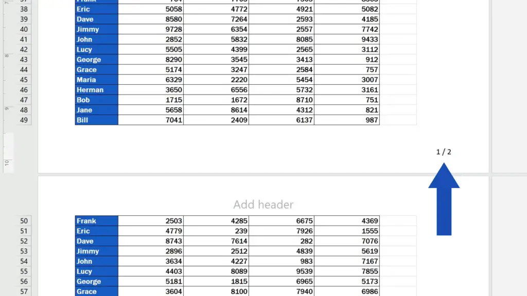 How to Add a Footer in Excel - shows number of pages separated with a slash