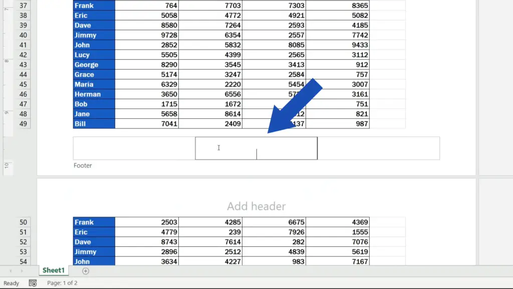 How to Add a Footer in Excel - three Footer sections