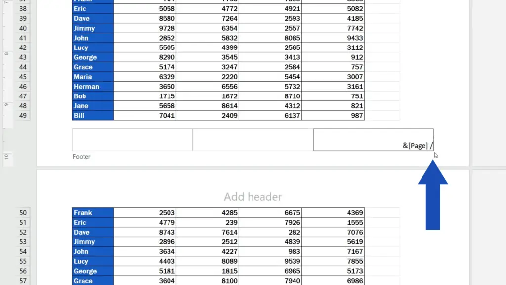 How to Add a Footer in Excel - type in a forward slash