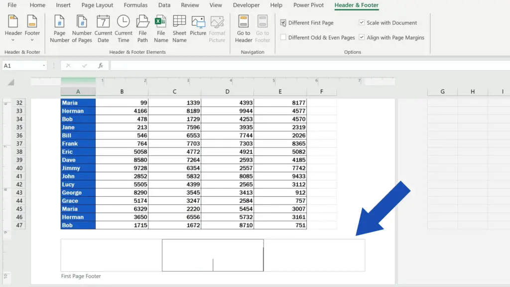 How to Add a Footer in Excel - you can modify the footer on the first page