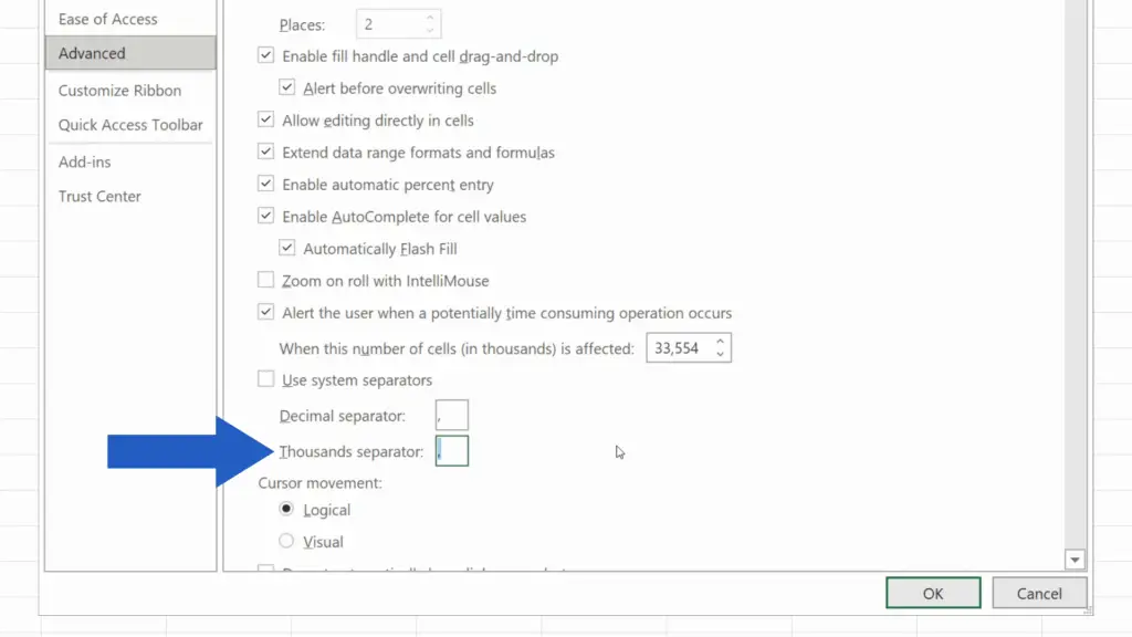 How to Change the Decimal Separator in Excel - rewrite the comma