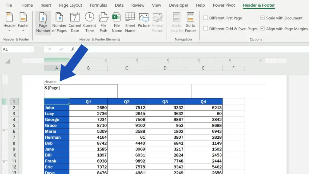 How to Insert Page Numbers in Excel - Excel uses a code