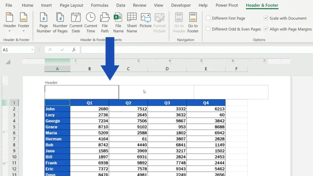 How to Insert Page Numbers in Excel - Header