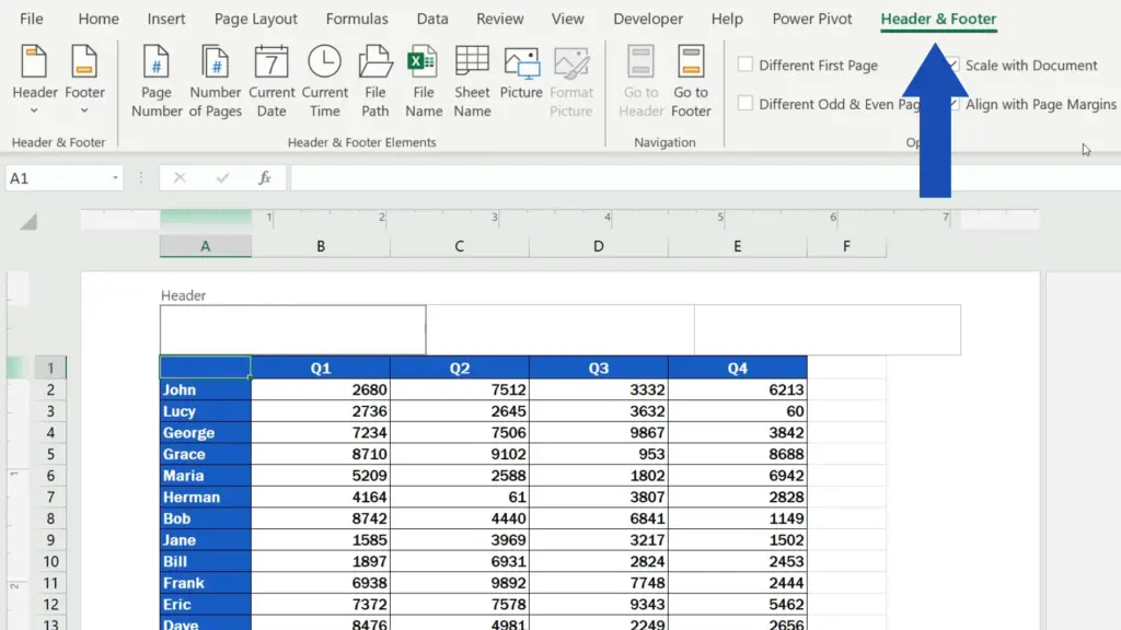 How to Insert Page Numbers in Excel - Header & Footer tab