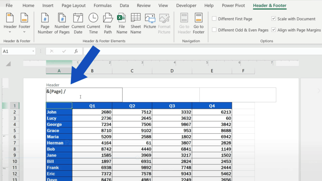 How to Insert Page Numbers in Excel - click into the header again, type in a forward slash