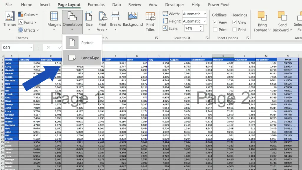 How to Set the Print Area in Excel -  change the page orientation
