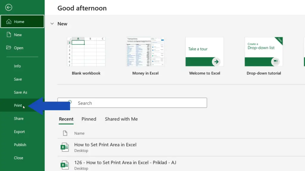 How to Set the Print Area in Excel - click on print