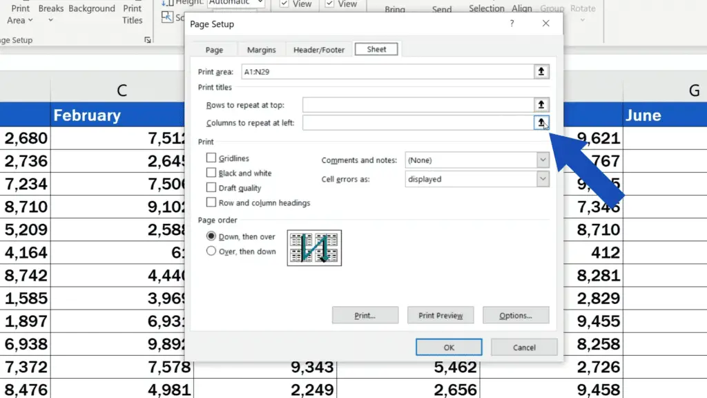 How to Set the Print Area in Excel - click on the option