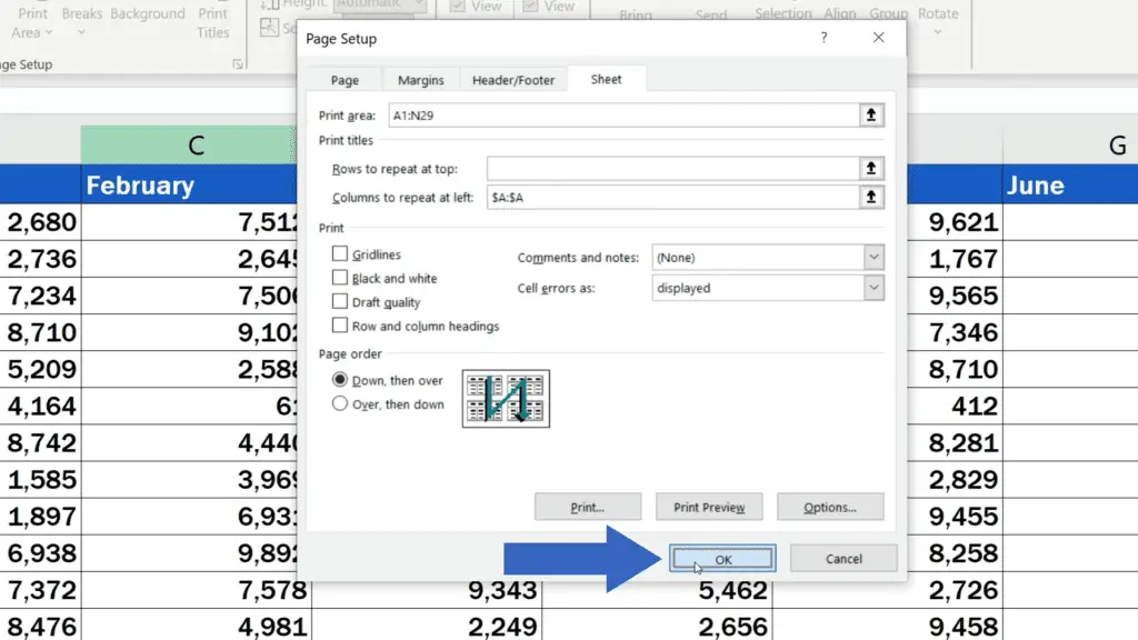 How to Set the Print Area in Excel - confirm the choice with OK