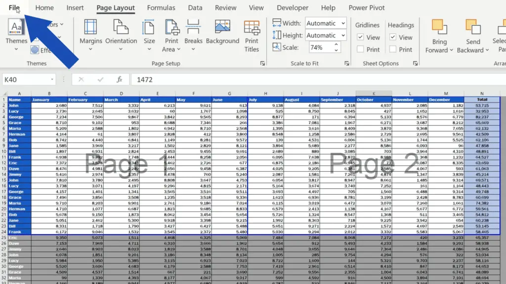 How to Set the Print Area in Excel - go to file